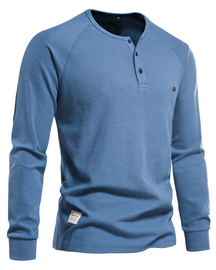 AIOPESON Men's Long Sleeve Waffle Henley T-Shirt - Autumn Basic Tee