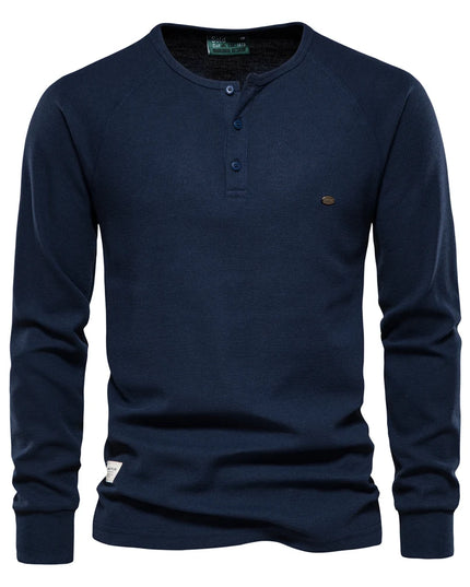AIOPESON Men's Long Sleeve Waffle Henley T-Shirt - Autumn Basic Tee