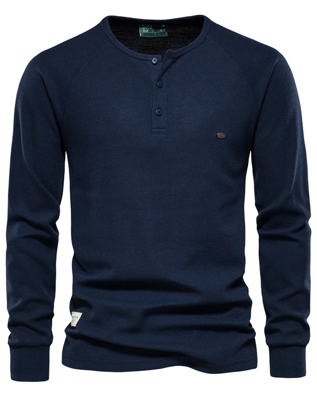 AIOPESON Men's Long Sleeve Waffle Henley T-Shirt - Autumn Basic Tee