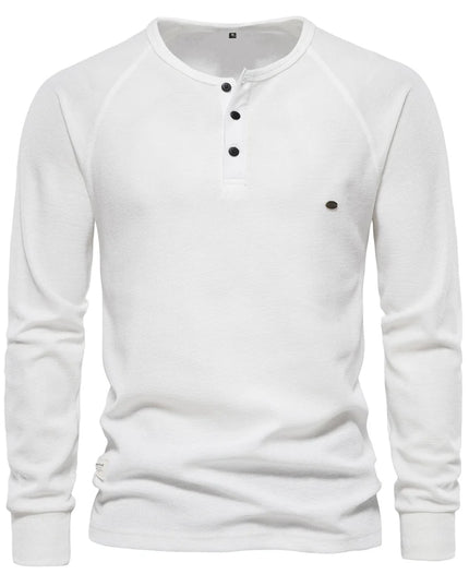 AIOPESON Men's Long Sleeve Waffle Henley T-Shirt - Autumn Basic Tee