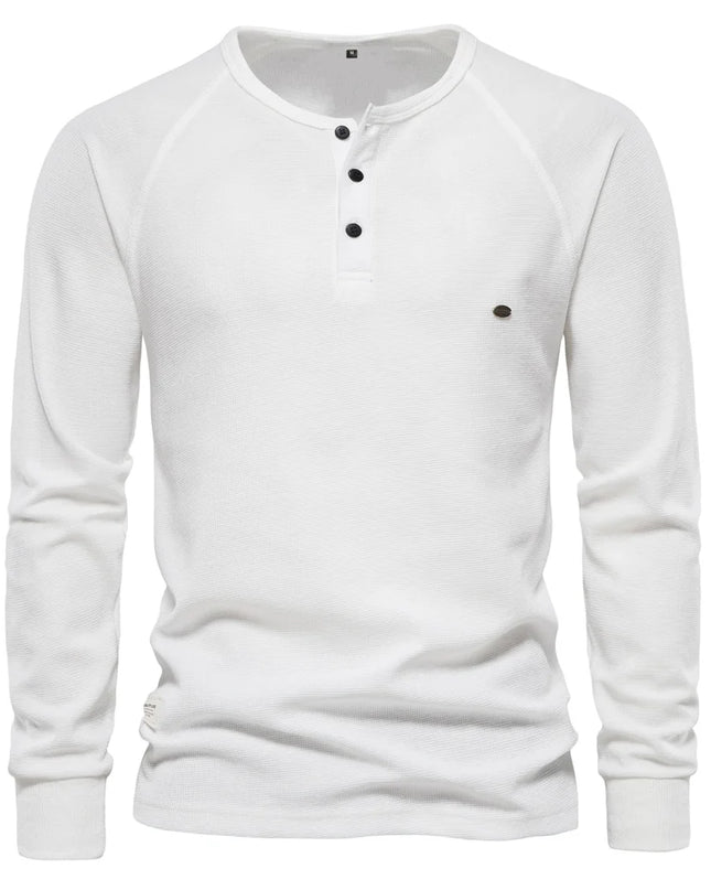 AIOPESON Men's Long Sleeve Waffle Henley T-Shirt - Autumn Basic Tee