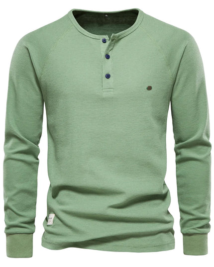 AIOPESON Men's Long Sleeve Waffle Henley T-Shirt - Autumn Basic Tee