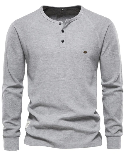 AIOPESON Men's Long Sleeve Waffle Henley T-Shirt - Autumn Basic Tee