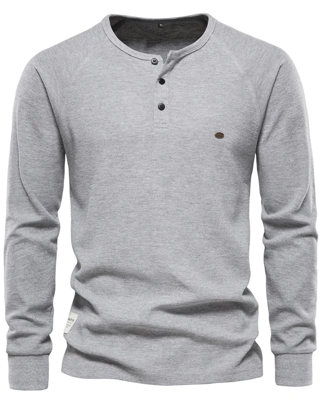 AIOPESON Men's Long Sleeve Waffle Henley T-Shirt - Autumn Basic Tee