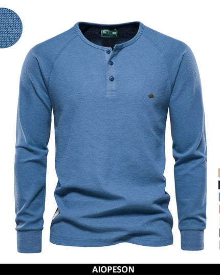 AIOPESON Men's Long Sleeve Waffle Henley T-Shirt - Autumn Basic Tee