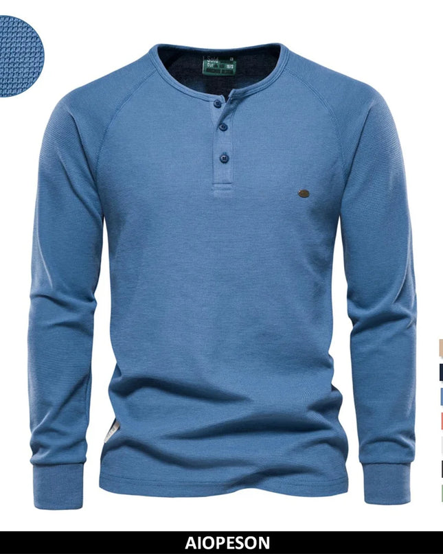 AIOPESON Men's Long Sleeve Waffle Henley T-Shirt - Autumn Basic Tee