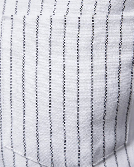 AIOPESON Men's Long-Sleeved Striped Shirt - Stand Collar, Pocket Design