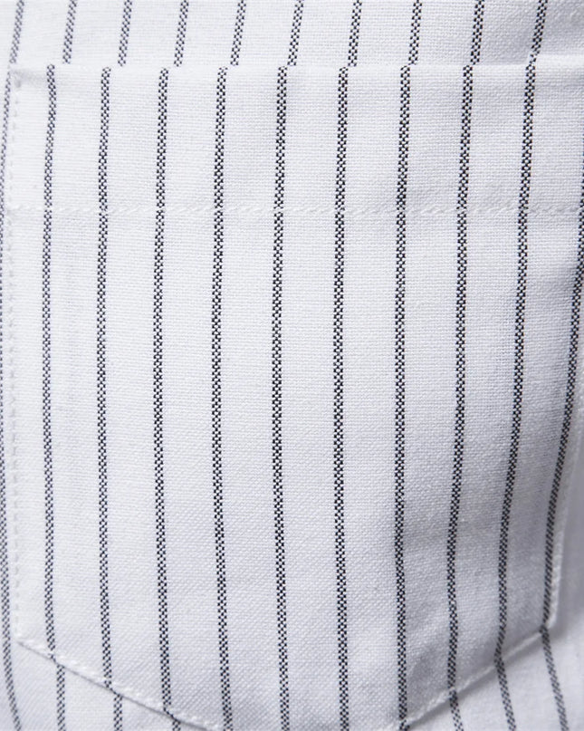 AIOPESON Men's Long-Sleeved Striped Shirt - Stand Collar, Pocket Design