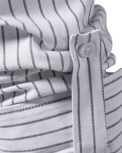 AIOPESON Men's Long-Sleeved Striped Shirt - Stand Collar, Pocket Design