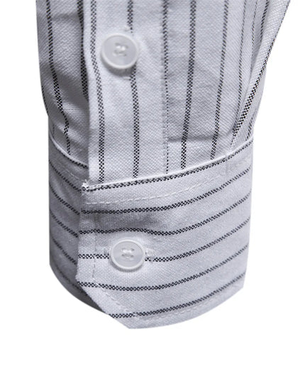 AIOPESON Men's Long-Sleeved Striped Shirt - Stand Collar, Pocket Design