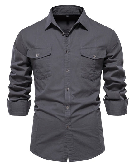 AIOPESON Men's Military Style Cotton Pocket Shirt - Slim Fit Long Sleeve