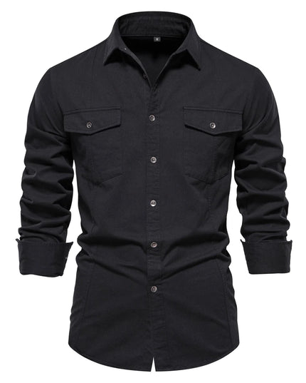AIOPESON Men's Military Style Cotton Pocket Shirt - Slim Fit Long Sleeve