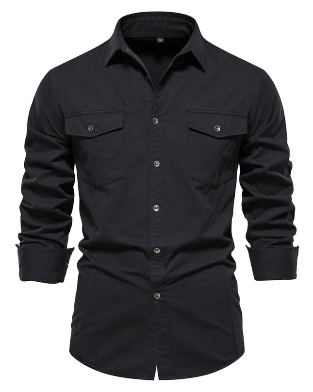 AIOPESON Men's Military Style Cotton Pocket Shirt - Slim Fit Long Sleeve