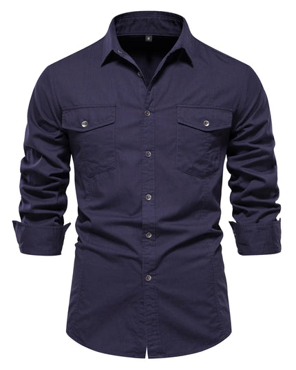 AIOPESON Men's Military Style Cotton Pocket Shirt - Slim Fit Long Sleeve