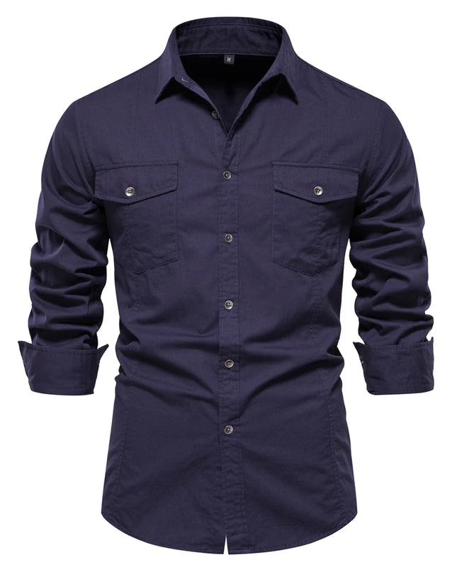 AIOPESON Men's Military Style Cotton Pocket Shirt - Slim Fit Long Sleeve