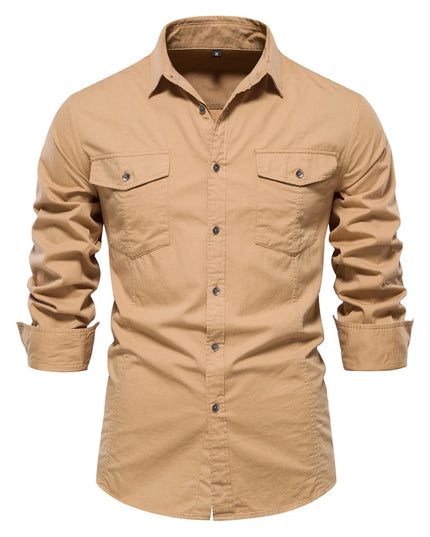 AIOPESON Men's Military Style Cotton Pocket Shirt - Slim Fit Long Sleeve