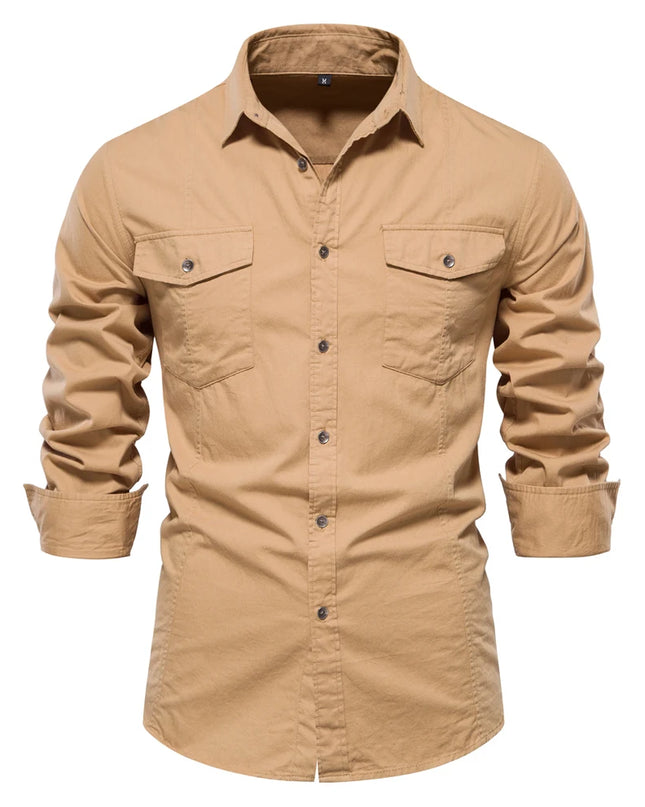 AIOPESON Men's Military Style Cotton Pocket Shirt - Slim Fit Long Sleeve