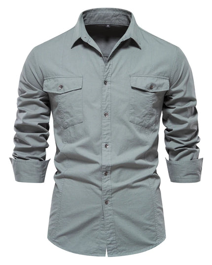 AIOPESON Men's Military Style Cotton Pocket Shirt - Slim Fit Long Sleeve