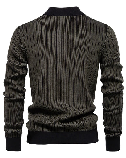AIOPESON Men's Mock Neck Cotton Pullover - Striped Warm Sweater