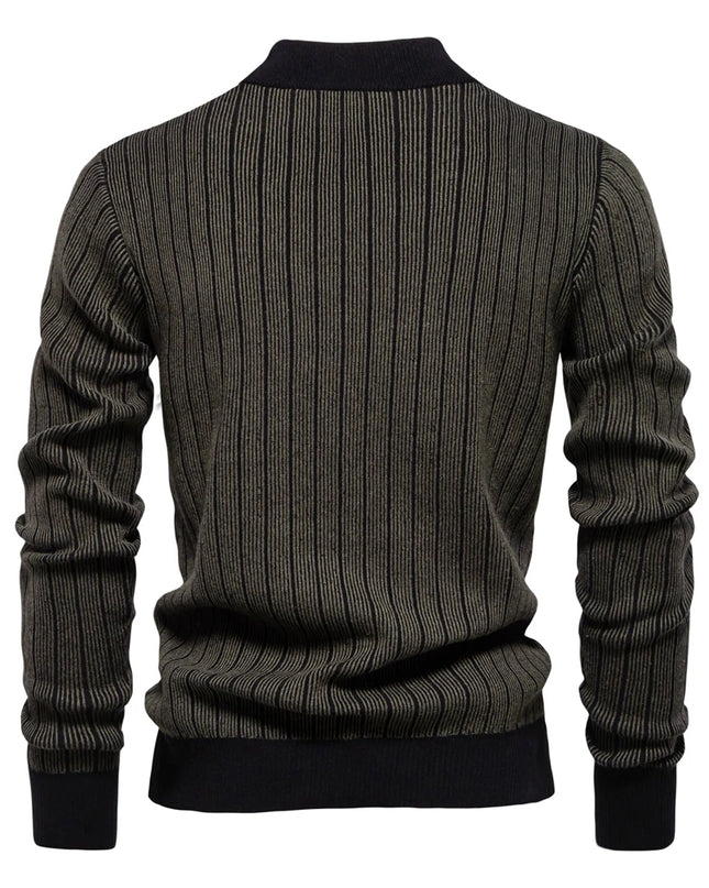 AIOPESON Men's Mock Neck Cotton Pullover - Striped Warm Sweater