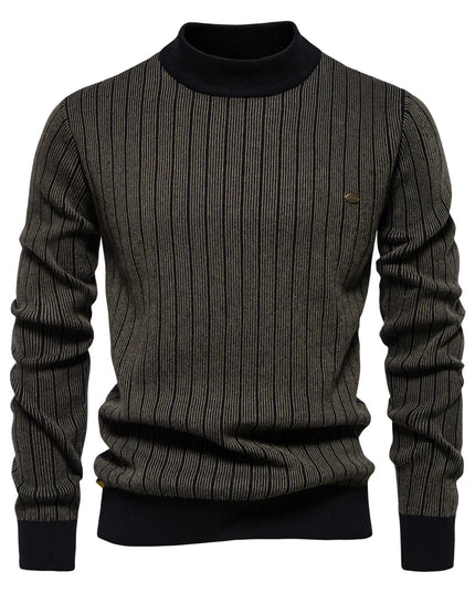 AIOPESON Men's Mock Neck Cotton Pullover - Striped Warm Sweater