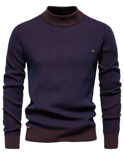 AIOPESON Men's Mock Neck Cotton Pullover - Striped Warm Sweater