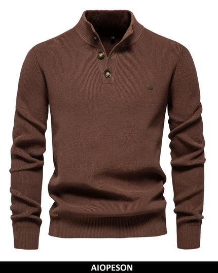 AIOPESON Mens Mock Neck Pullover Sweater - Casual Autumn Knit