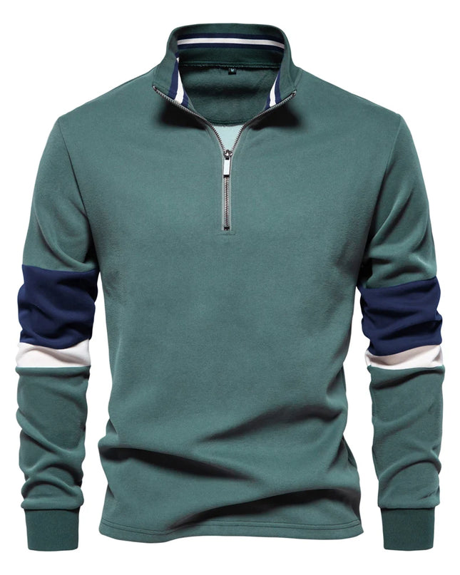 AIOPESON Men's Mock Neck Quarter Zip Sweatshirt - Stylish Patchwork Design