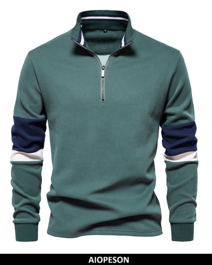 AIOPESON Men's Mock Neck Quarter Zip Sweatshirt - Stylish Patchwork Design