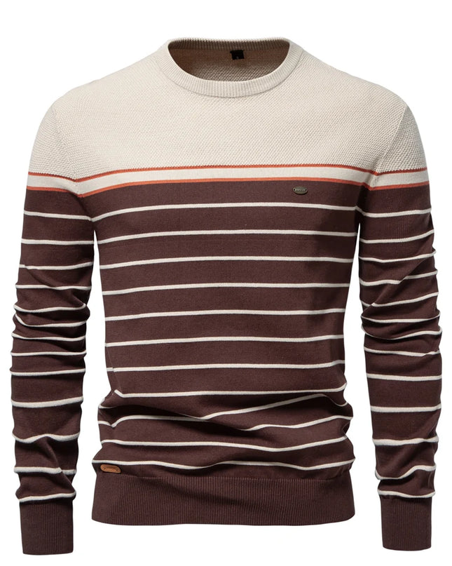 AIOPESON Men's O-neck Striped Cotton Pullover Sweater - High Quality