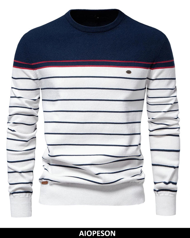 AIOPESON Men's O-neck Striped Cotton Pullover Sweater - High Quality