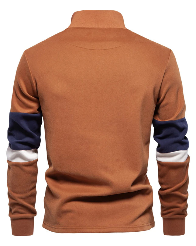 AIOPESON Men's Patchwork Quarter Zip Sweatshirt - Casual Cotton Blend