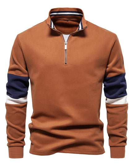AIOPESON Men's Patchwork Quarter Zip Sweatshirt - Casual Cotton Blend