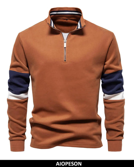 AIOPESON Men's Patchwork Quarter Zip Sweatshirt - Casual Cotton Blend