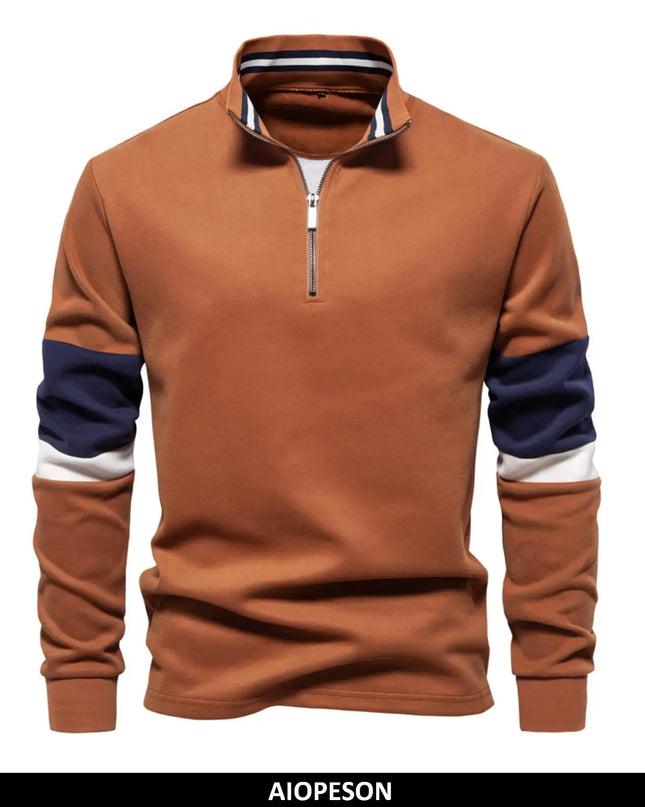 AIOPESON Men's Patchwork Quarter Zip Sweatshirt - Casual Cotton Blend
