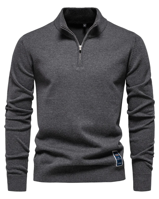 AIOPESON Men's Quarter Zip Cotton Pullover Sweater - Casual Solid Color