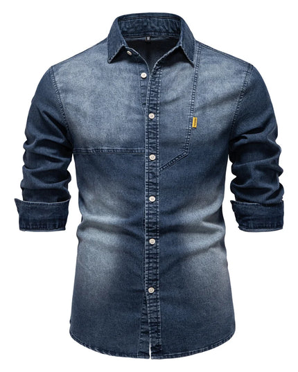 AIOPESON Men's Slim Fit Denim Shirt - Casual Premium Long Sleeve