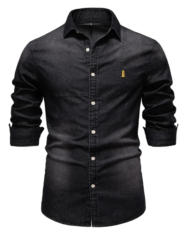 AIOPESON Men's Slim Fit Denim Shirt - Casual Premium Long Sleeve