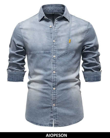 AIOPESON Men's Slim Fit Denim Shirt - Casual Premium Long Sleeve