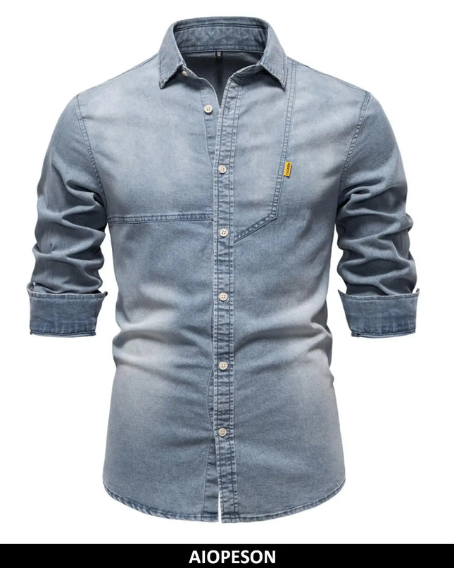 AIOPESON Men's Slim Fit Denim Shirt - Casual Premium Long Sleeve