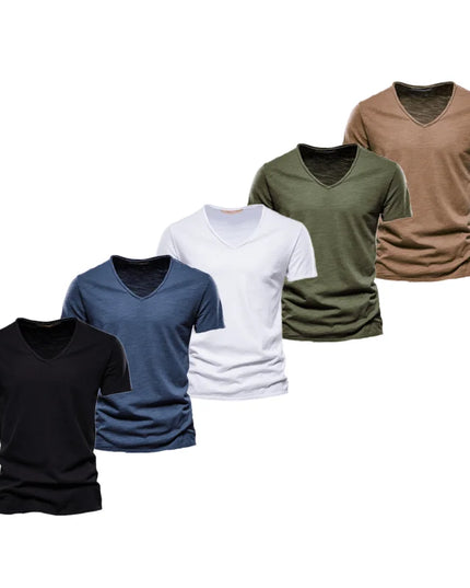 AIOPESON Men's Slim Fit V-Neck T-Shirts - 100% Cotton Casual Wear