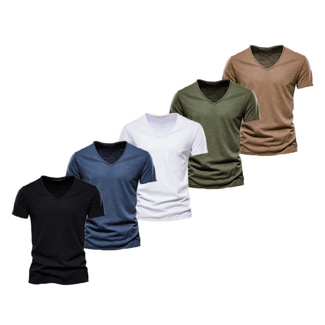 AIOPESON Men's Slim Fit V-Neck T-Shirts - 100% Cotton Casual Wear