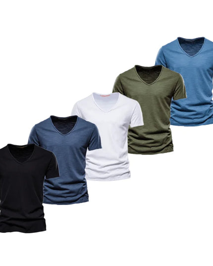 AIOPESON Men's Slim Fit V-Neck T-Shirts - 100% Cotton Casual Wear