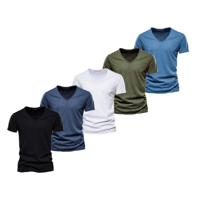 AIOPESON Men's Slim Fit V-Neck T-Shirts - 100% Cotton Casual Wear