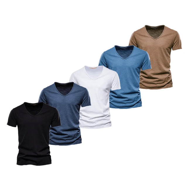 AIOPESON Men's Slim Fit V-Neck T-Shirts - 100% Cotton Casual Wear