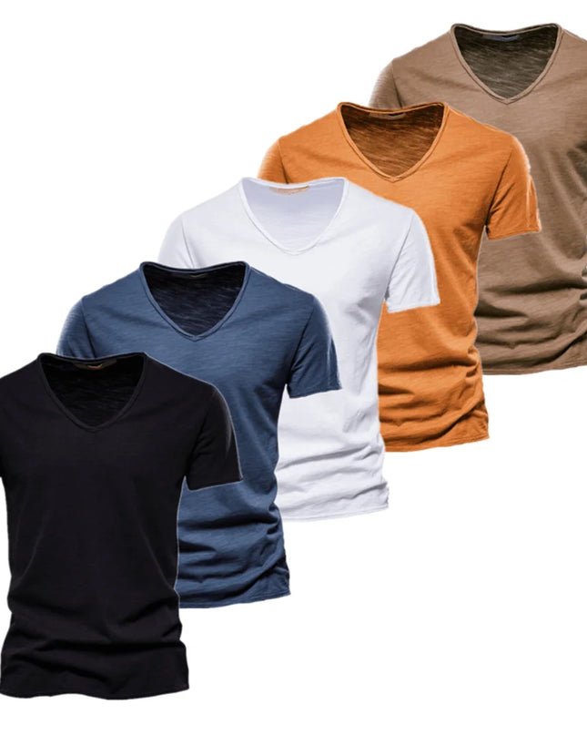 AIOPESON Men's Slim Fit V-Neck T-Shirts - 100% Cotton Casual Wear