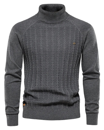 AIOPESON Men's Solid Color Knitted Turtleneck Sweater - Winter Casual