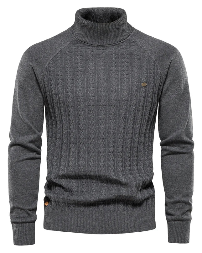 AIOPESON Men's Solid Color Knitted Turtleneck Sweater - Winter Casual