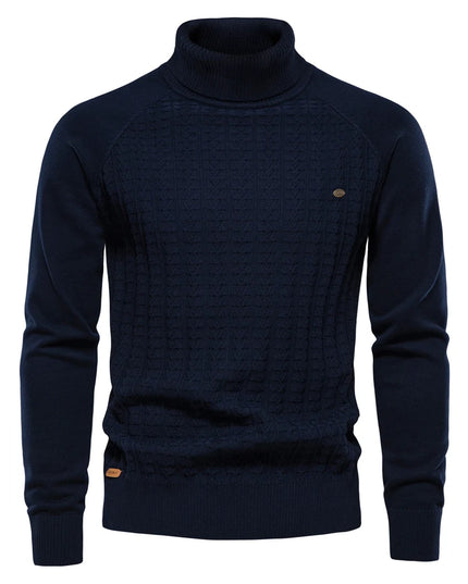 AIOPESON Men's Solid Color Knitted Turtleneck Sweater - Winter Casual