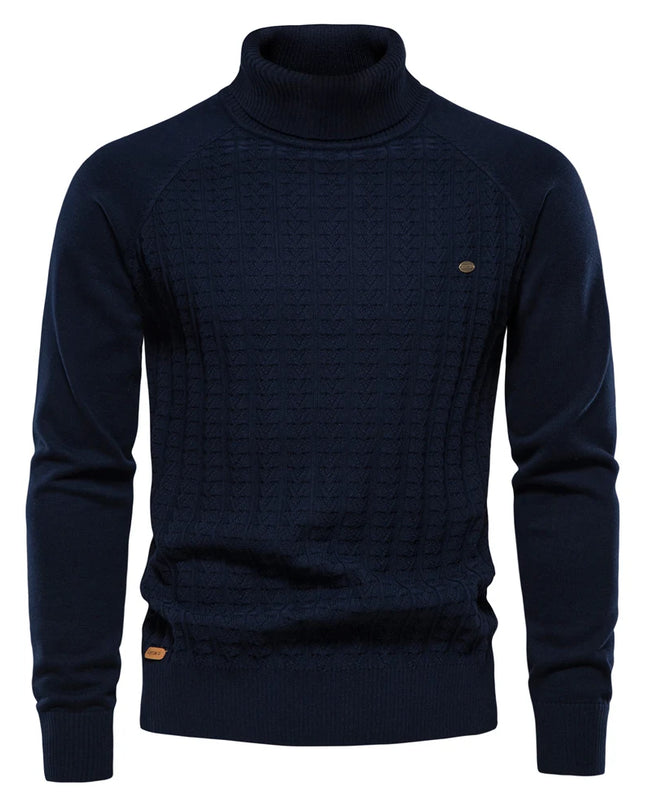 AIOPESON Men's Solid Color Knitted Turtleneck Sweater - Winter Casual